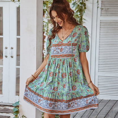 Adiffu Fresh Boho Print Dress
