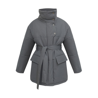 Adiffu Mid-length Stand-up Collar Padded Jacket