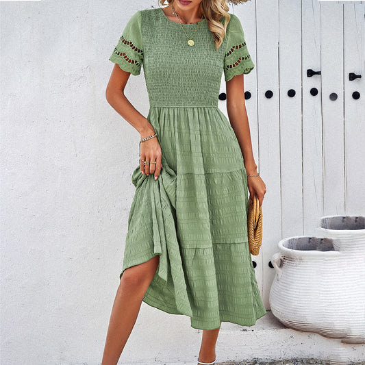 Adiffu Comfortable Hollow Short-sleeved Dress