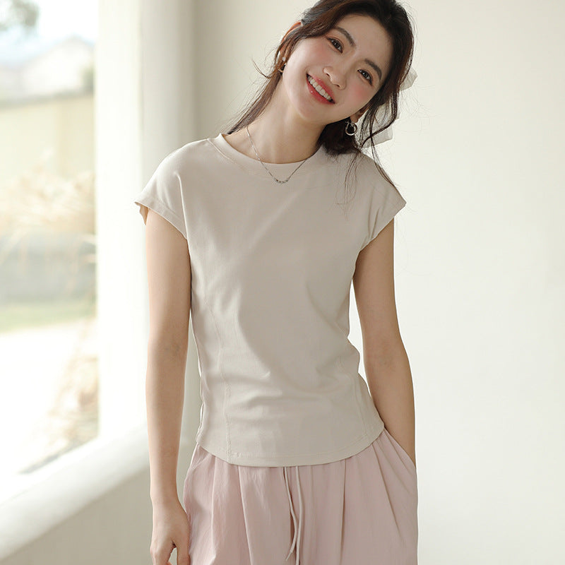 Summer Crew Neck Slim-fit Short-sleeved T-shirt For Girl