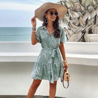 Stylish Printed Short-sleeved Dress