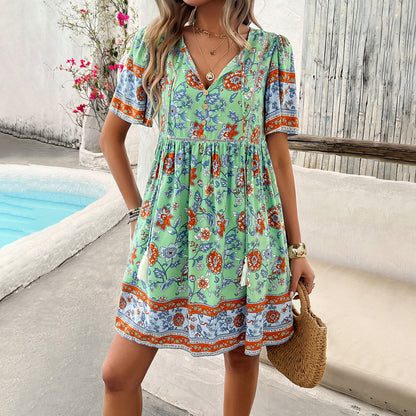 Adiffu Fashion Floral Short-sleeved Dress