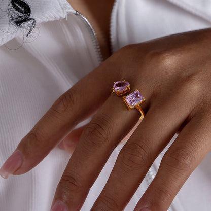 Adiffu Geometric Crystal Opening Adjustable Ring