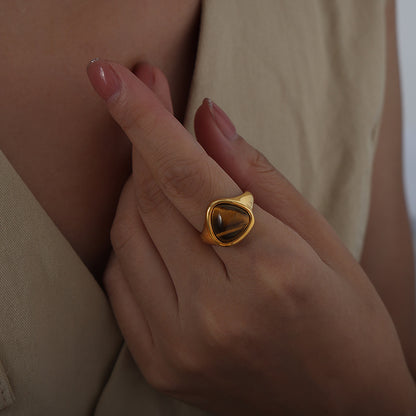 Adiffu Elegant Natural Stone Tiger's Eye Stone Ring