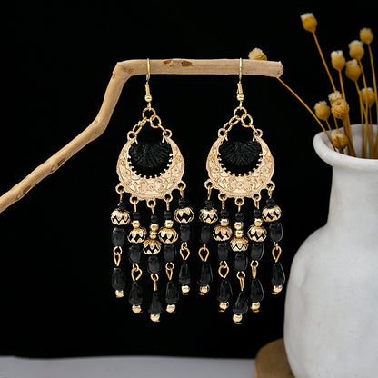 Adiffu Boho Style Rice Beads Fringe Long Earrings