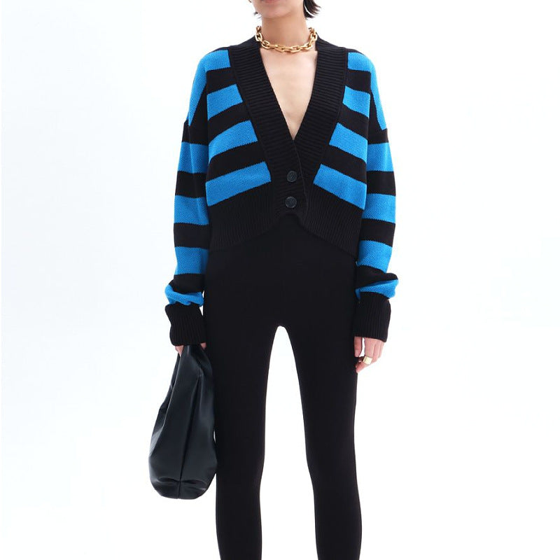 Adiffu Color Contrast Loose Design Knit Cardigan Coat