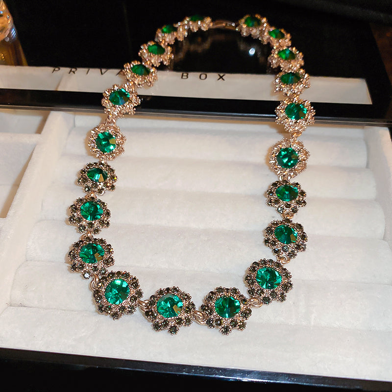 Flash Rhinestone Flower Necklace Earrings Bracelet For Women