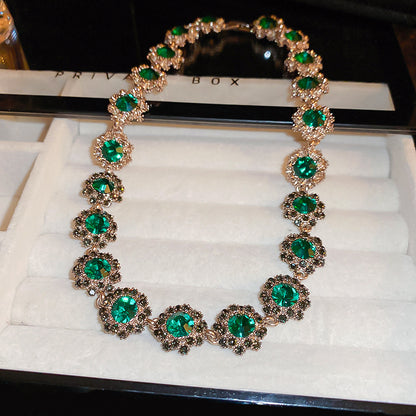 Flash Rhinestone Flower Necklace Earrings Bracelet For Women