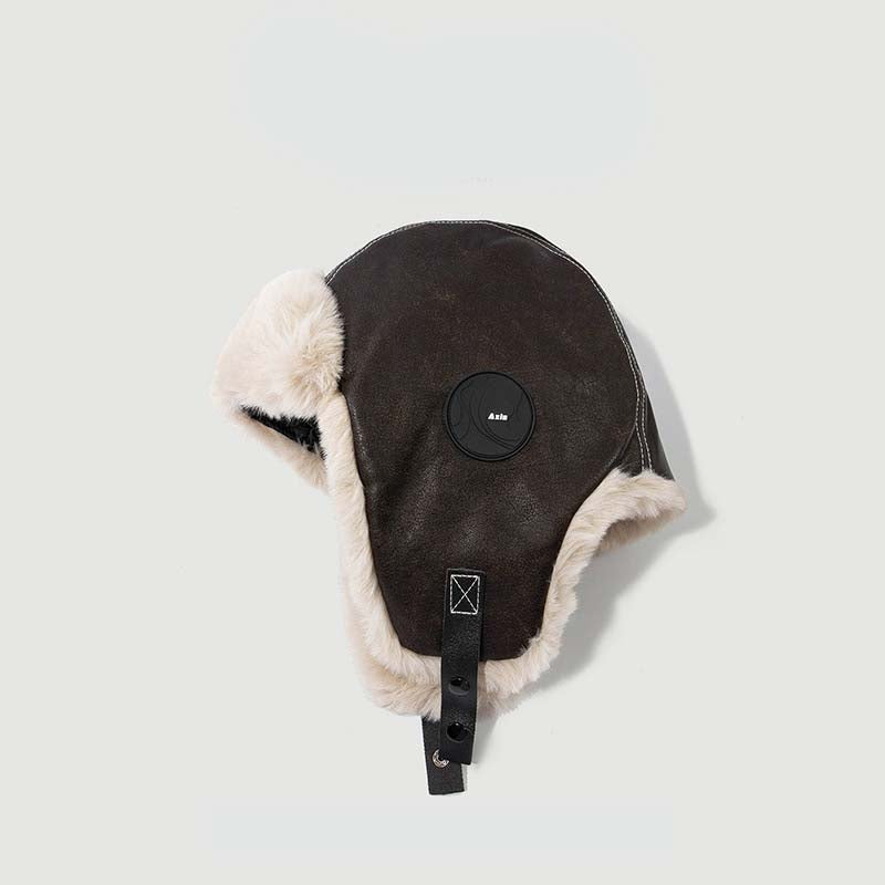 Adiffu Vintage Leather And Fleece Flight Hat