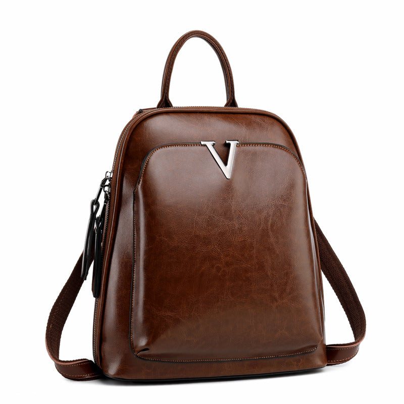 Adiffu Stylish Retro Genuine Leather Backpack Women's School Bag