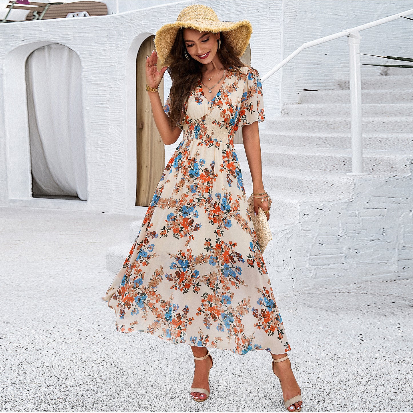 Popular Floral Short-sleeved Dress