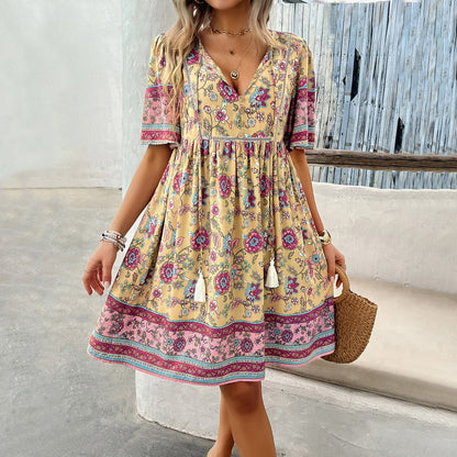 Adiffu Fashion Floral Short-sleeved Dress
