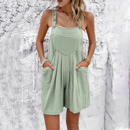 Adiffu Casual Style Solid Color Suspender Shorts