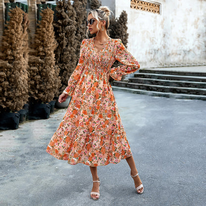 Adiffu Elegant V-neck Long Dress