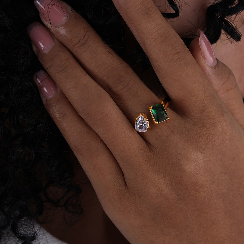 Adiffu Geometric Crystal Opening Adjustable Ring