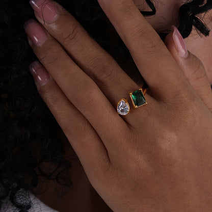 Adiffu Geometric Crystal Opening Adjustable Ring