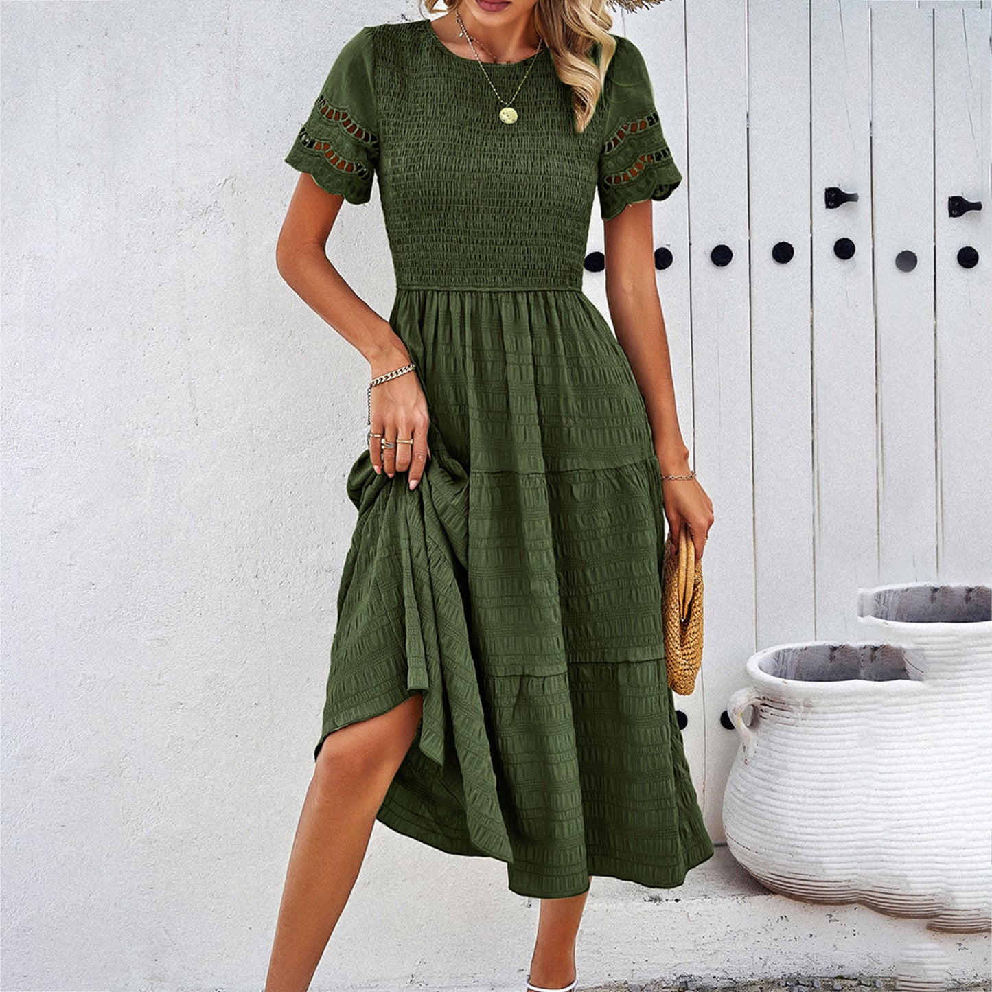 Adiffu Comfortable Hollow Short-sleeved Dress