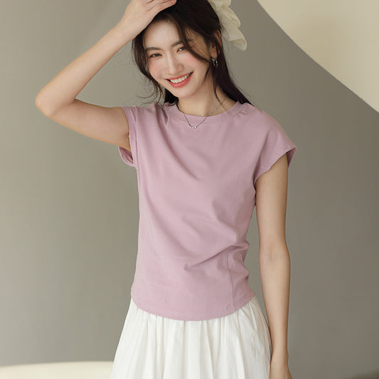 Summer Crew Neck Slim-fit Short-sleeved T-shirt For Girl