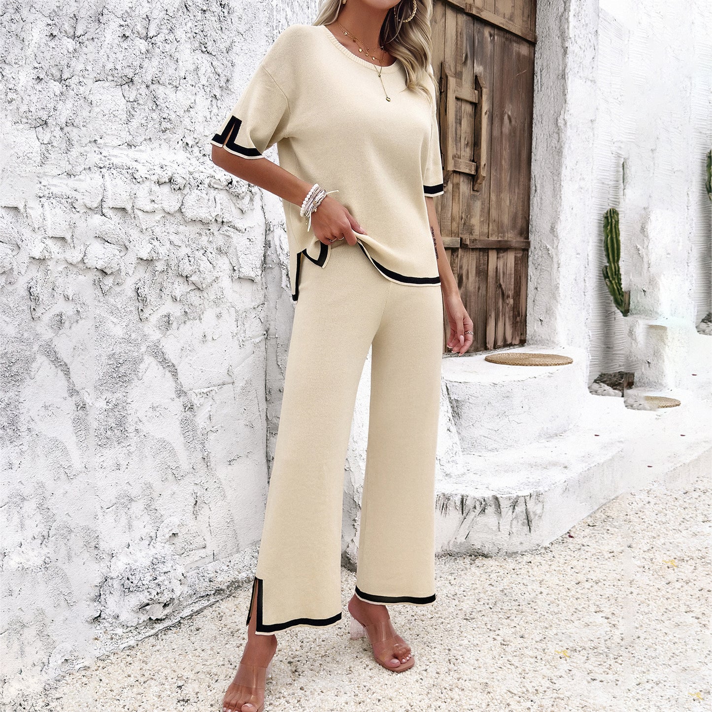 Adiffu Casual Short Sleeve Knit Suit