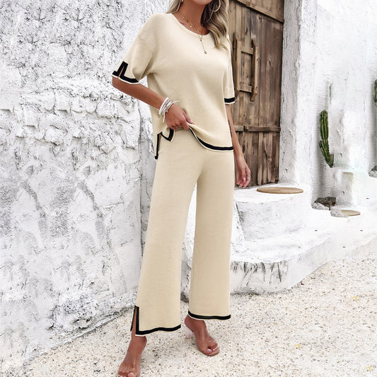 Adiffu Casual Short Sleeve Knit Suit