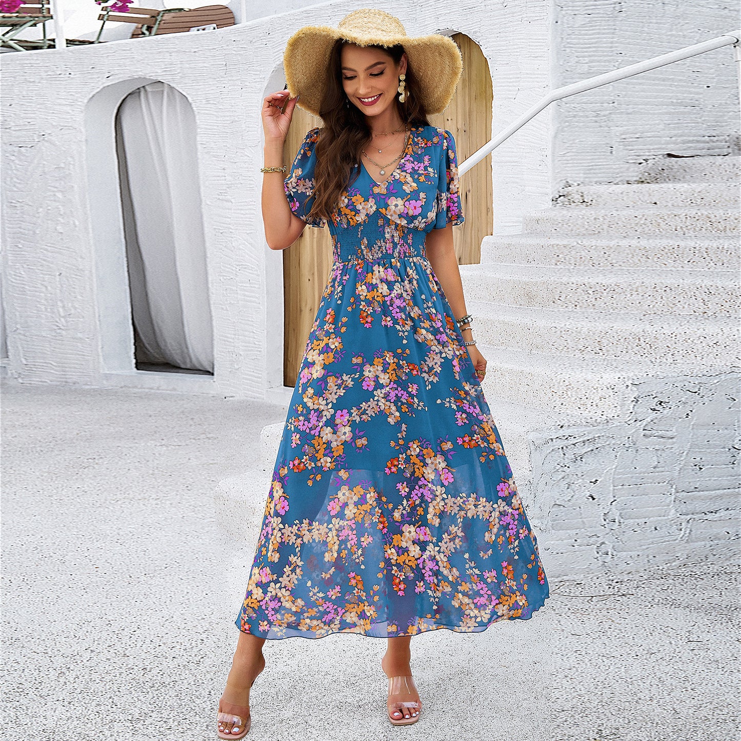 Popular Floral Short-sleeved Dress