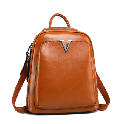 Adiffu Stylish Retro Genuine Leather Backpack Women's School Bag