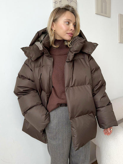 Adiffu Women's Solid Color Hooded Padded Quilted Coat