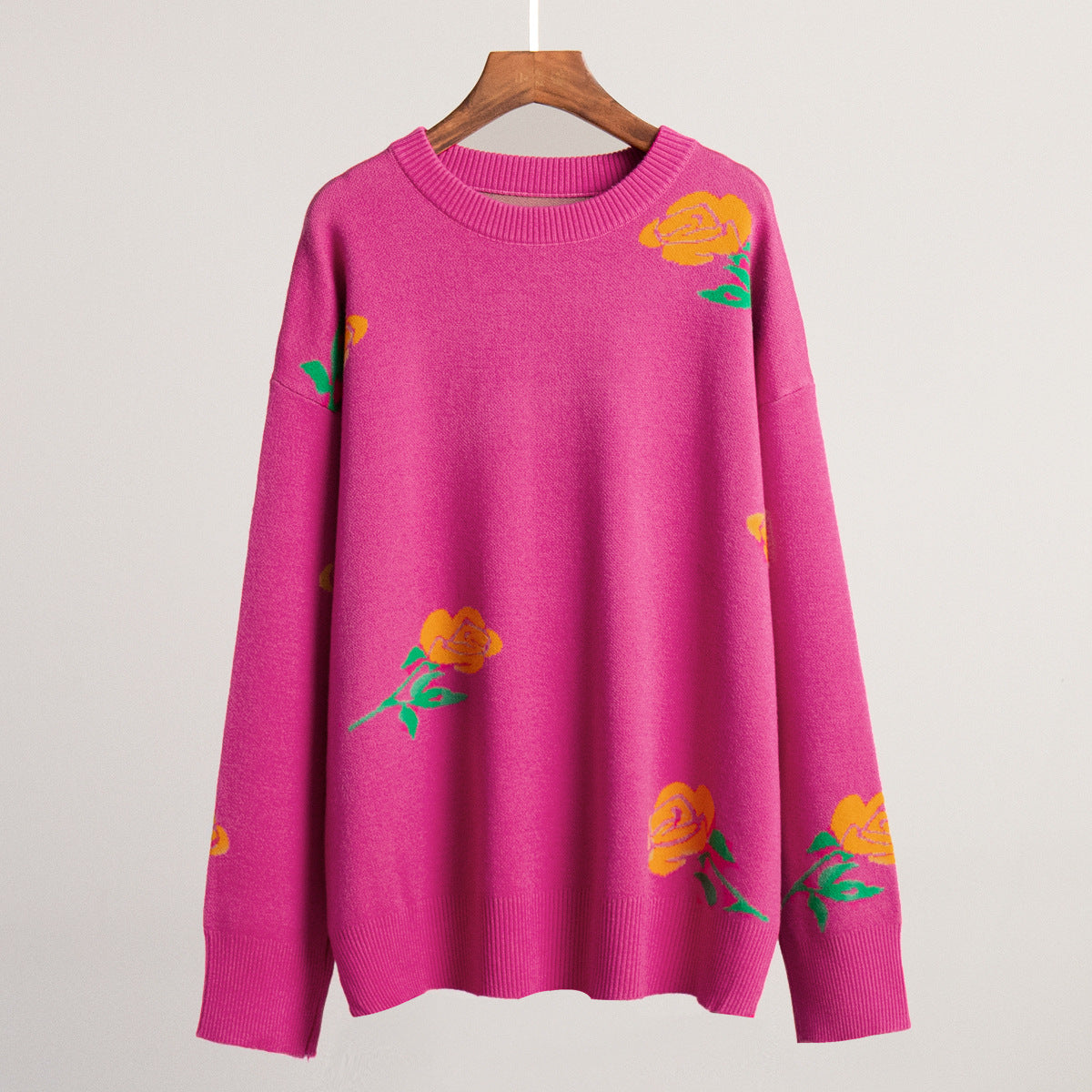 Adiffu Loose Colored Rose Crew-neck Sweater
