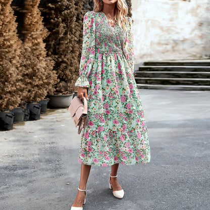 Adiffu Elegant V-neck Long Dress