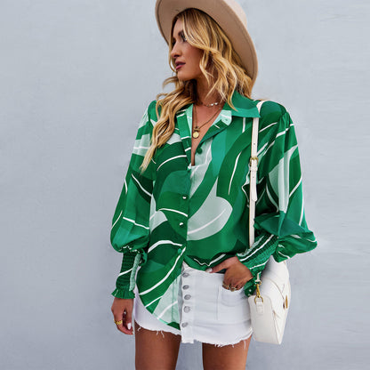 Loose Printed Long-Sleeved Shirt