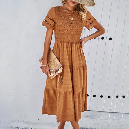Adiffu Comfortable Hollow Short-sleeved Dress