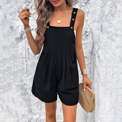 Adiffu Casual Style Solid Color Suspender Shorts