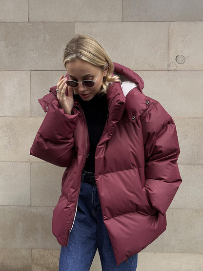 Adiffu Women's Solid Color Hooded Padded Quilted Coat