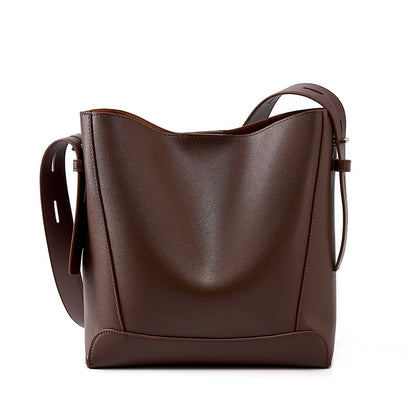 Adiffu All-match Leather Bucket Bag