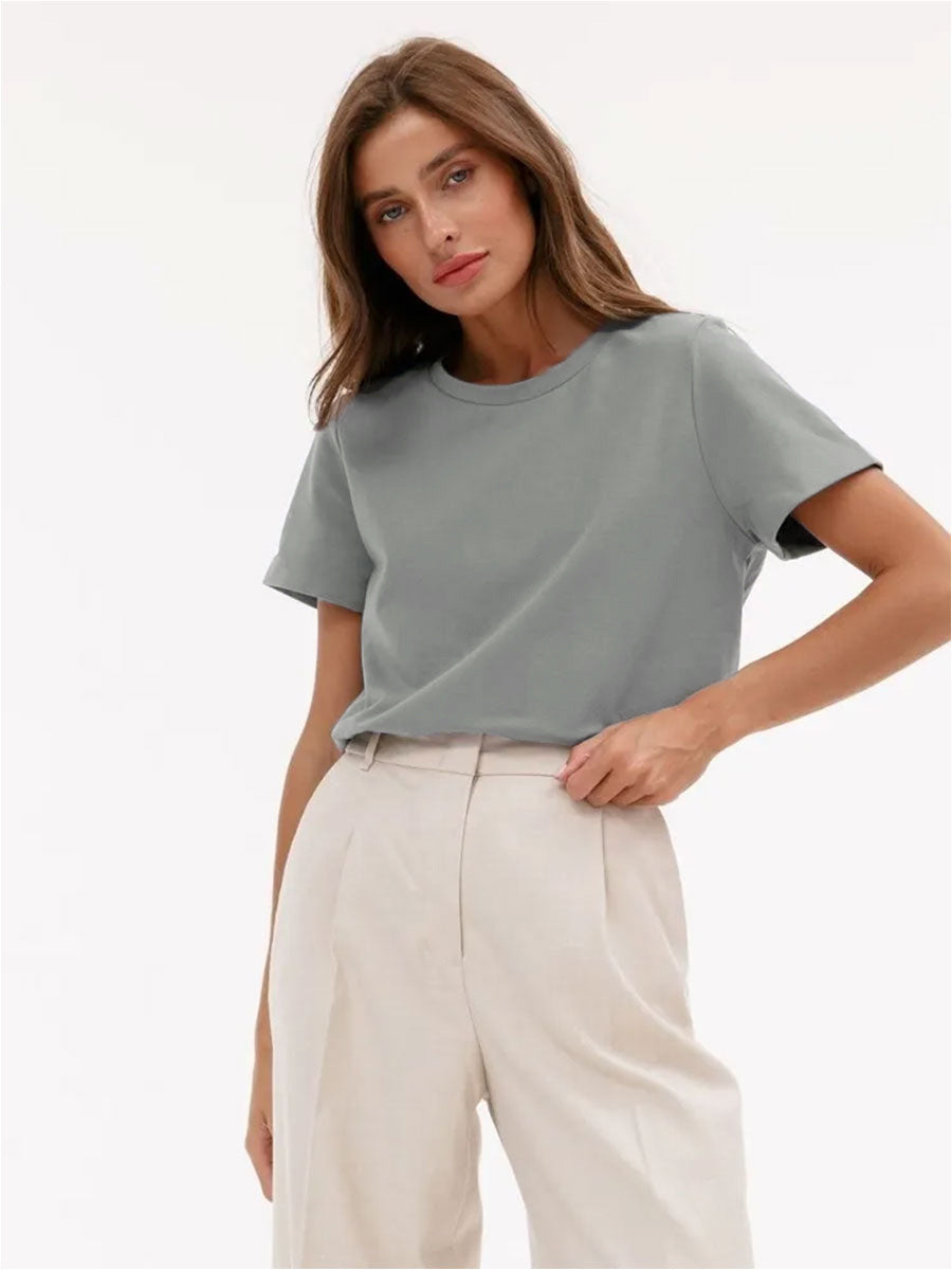 Adiffu Fashion Casual Solid Color Round Neck Short-sleeved T-shirt