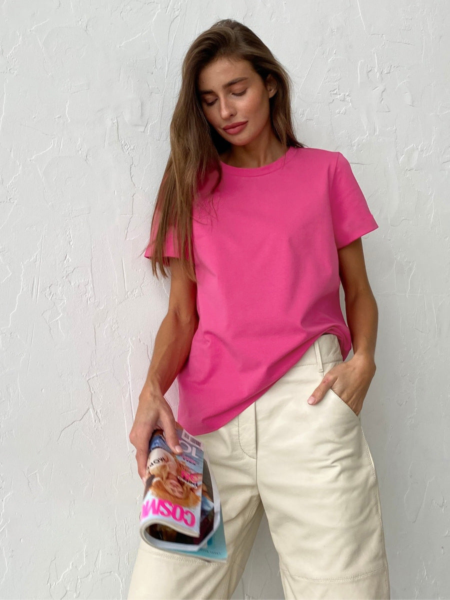 Adiffu Fashion Casual Solid Color Round Neck Short-sleeved T-shirt
