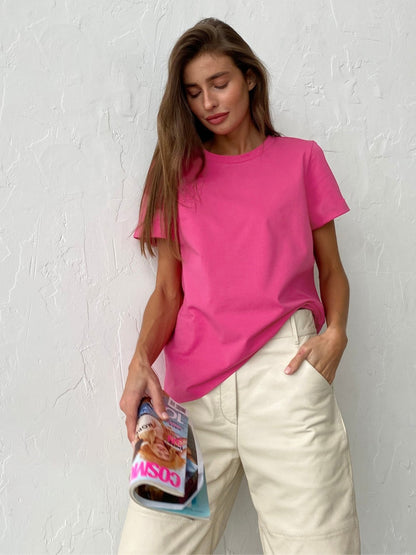 Adiffu Fashion Casual Solid Color Round Neck Short-sleeved T-shirt