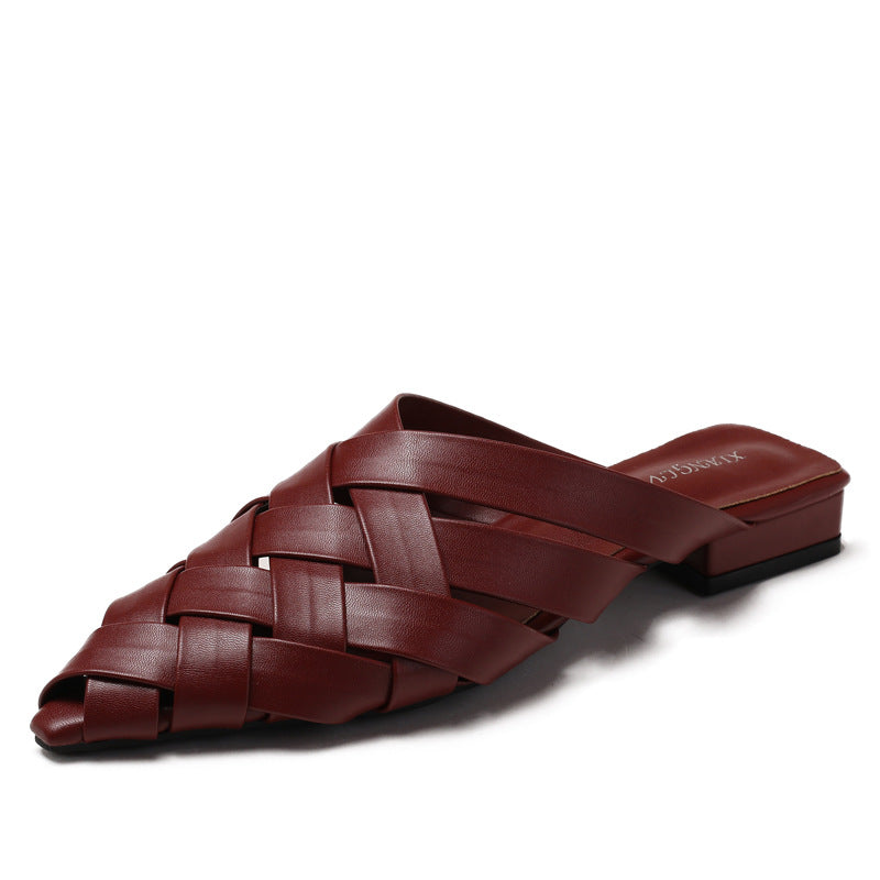 Adiffu Woven Pointed-Toe Block Heel Mules for Women