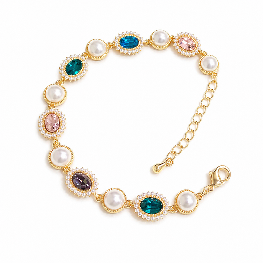 Vintage Color Zircon Imitation Pearl Bracelet