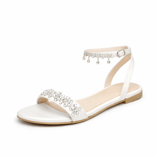 Adiffu Women's Summer White Flat Sandals Wedding Shoes