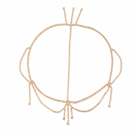 Minimal Crystal Tassel Hair Chain – Runway Bridal Forehead Jewelry